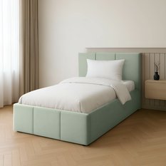 Łóżko Pojedyncze 90x200cm łóżko tapicerowane z pojemnikiem miętowe do sypialni wezgłowie 100 cm - Miniaturka zdjęcia nr 3