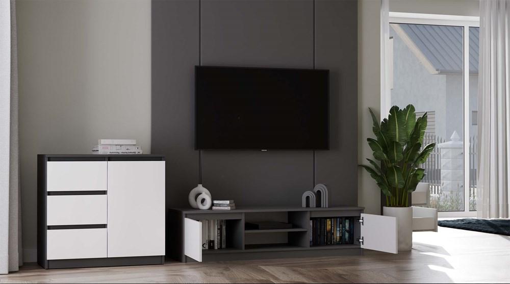Szafka RTV Malwa 36x140x40 cm do salonu stolik pod telewizor antracyt biały nr. 4
