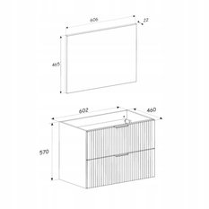 Komplet mebli łazienkowych ADEL szafka pod umywalkę z blatem 60 cm słupek wiszący ryflowany kaszmir  - Miniaturka zdjęcia nr 12