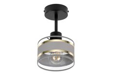 Lampa sufitowa 15 x 15 x 26 cm jednopunktowy spot gwint E27 czarna z szarym abażurem do salonu - Miniaturka zdjęcia nr 1