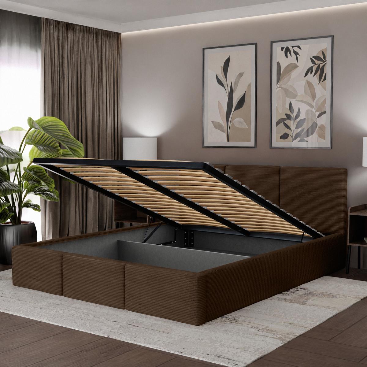 Łóżko Tapicerowane Do Sypialni 160x200 Podwójne z Pojemnikiem Brązowe nr. 4