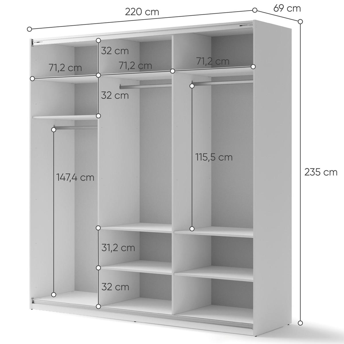 Szafa z lustrem Maxi 220 cm do salonu sypialni garderoby przedpokoju biały nr. 4