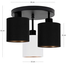 Lampa sufitowa 30x30x31 cm trzypunktowa z abażurami gwint E27 czarna z czarno-białymi abażurami do salonu - Miniaturka zdjęcia nr 4