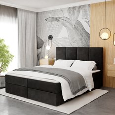 Łóżko kontynentalne 180x200x113 cm tapicerowane podwójne z materacem czarne - Miniaturka zdjęcia nr 7