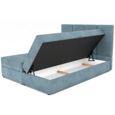 Łóżko kontynentalne 160x200x113 cm tapicerowane podwójne z materacem morskie - Miniaturka zdjęcia nr 15