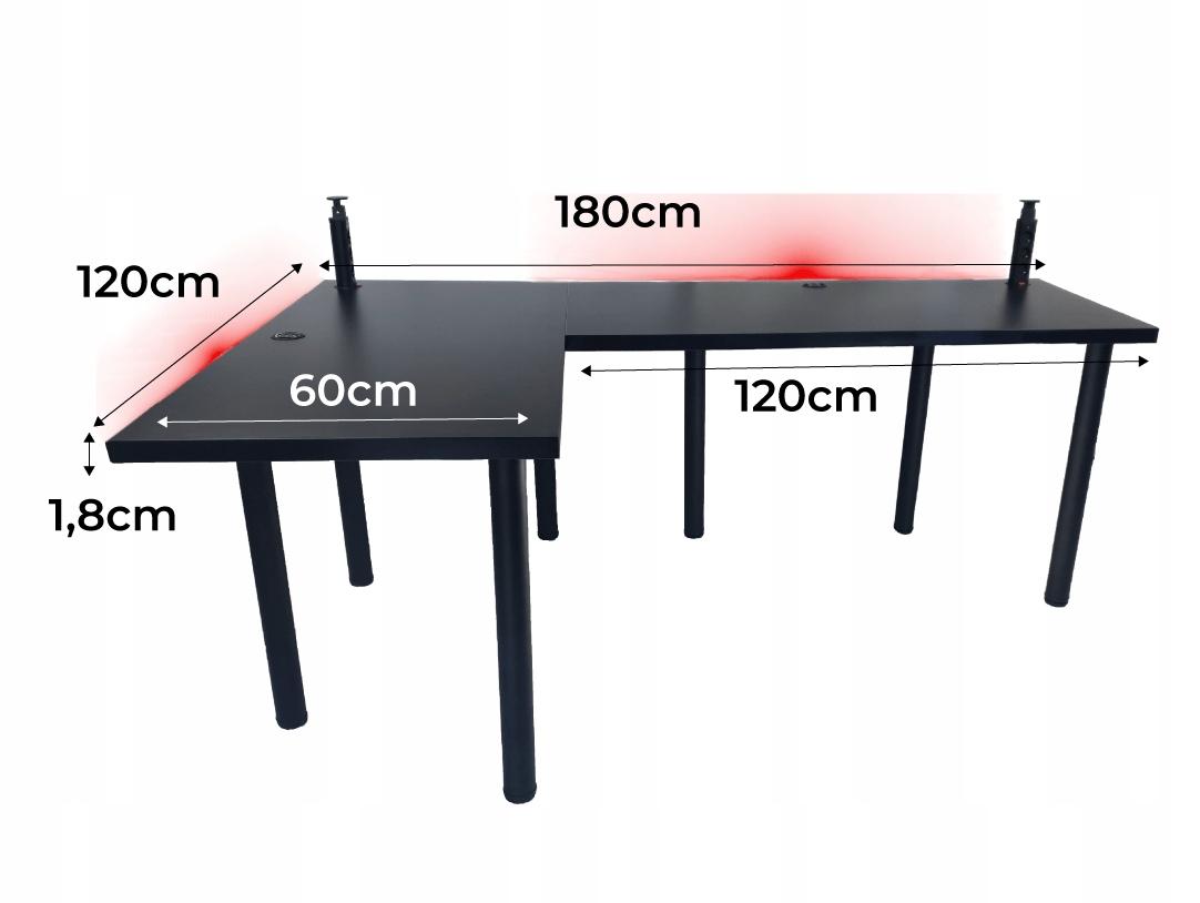 Biurko gamingowe model 3 Low 180x75x60 cm czarne narożne przepust do pokoju gracza nr. 3