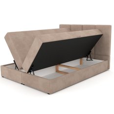 Łóżko kontynentalne 160x200x113 cm tapicerowane podwójne z materacem beżowe - Miniaturka zdjęcia nr 12