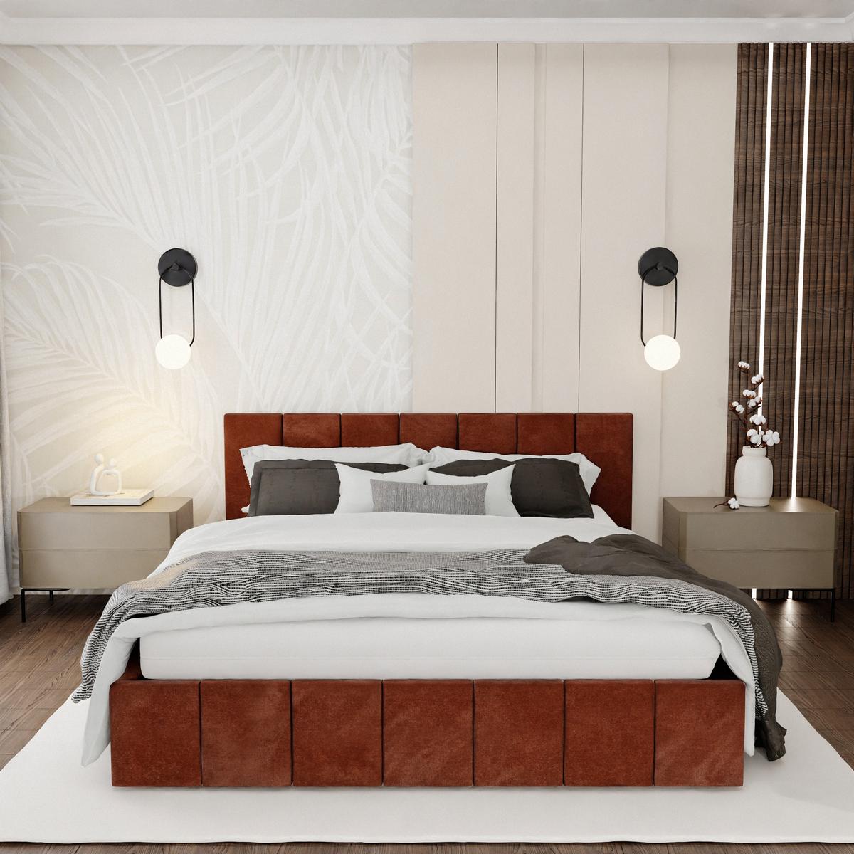 Łóżko tapicerowane 160x200 premium z pojemnikiem do sypialni miodowe wezgłowie 107 cm nr. 2