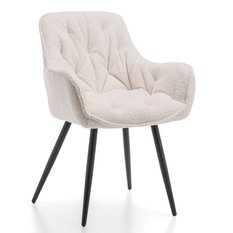 Krzesło TEDDY BUKLA jasnobeżowe tapicerowane pikowane tkaniną do salonu