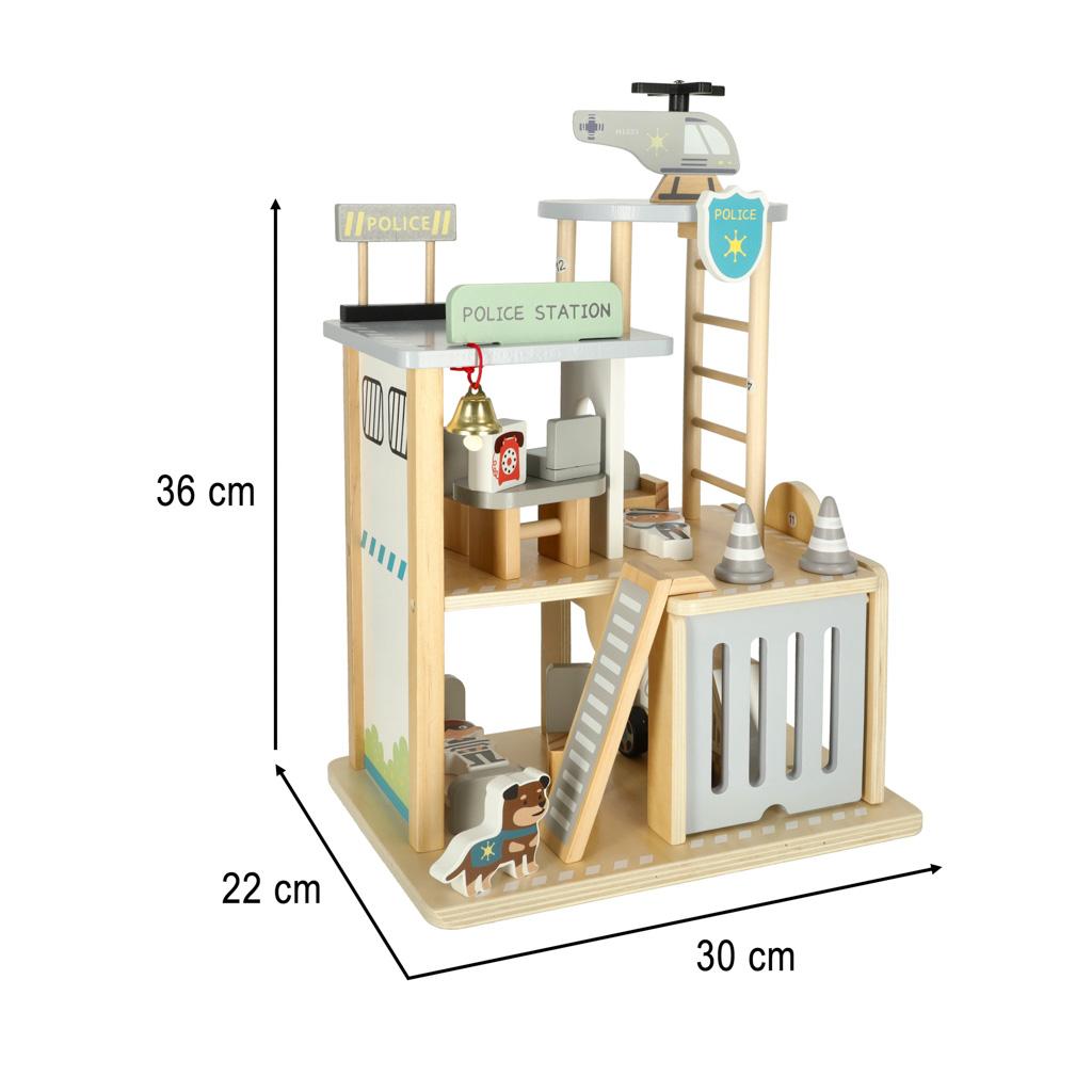 Zabawka 30 cm komisariat policji tor + radiowóz helikopter parking drewniany nr. 7