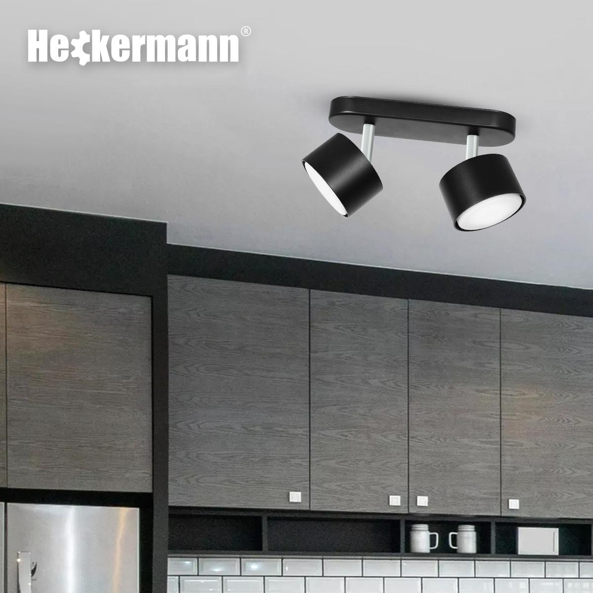 Lampa sufitowa punktowa LED Heckermann 8795314A Czarna 2x głowica nr. 5