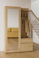 Garderoba do przedpokoju DUO 180x95x35 cm z lustrem wieszakami szafka na buty dąb cremona