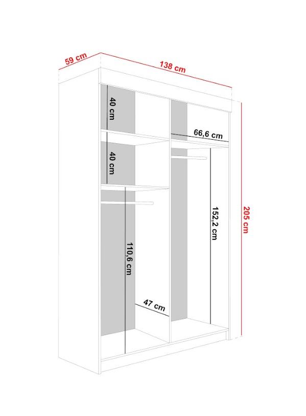 Szafa przesuwna BILL 138x59x205 cm z lustrem do garderoby sypialni białe listwy biała nr. 2