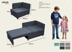 Sofa Viluś 106x75x80 cm grafitowy rozkładana sofa narożna jednoosobowa z funkcją spania i pojemnikiem na pościel - Miniaturka zdjęcia nr 7