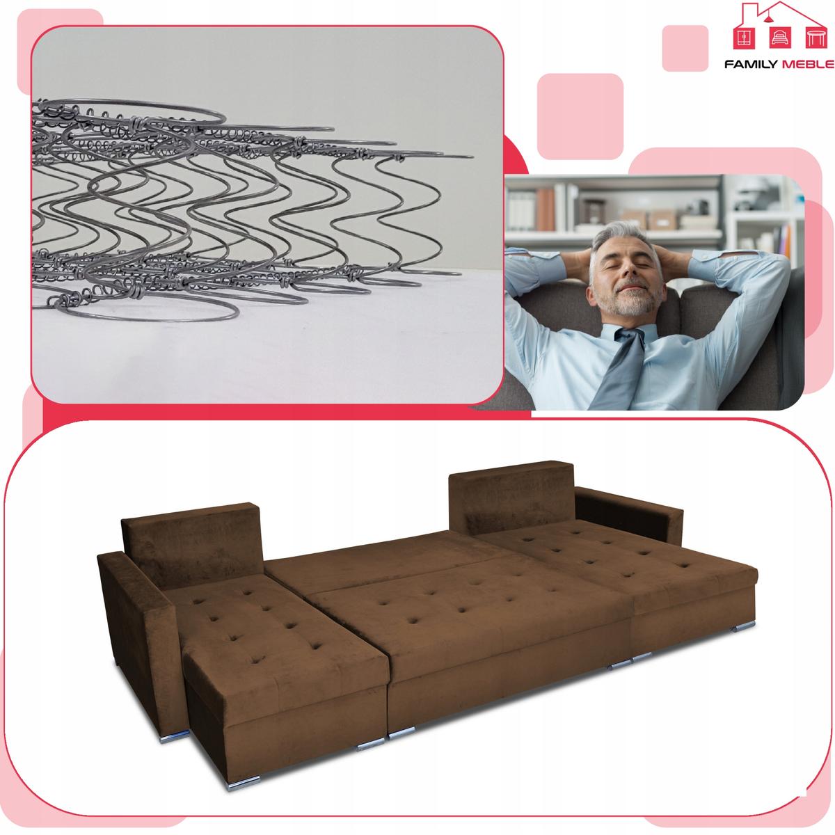 Narożnik Varius BIG 297x74x140 cm kształt U z funkcją spania i przechowywania do salonu Royal brązowy nr. 5