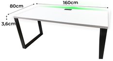 Biurko gamingowe model 2 Top 160x71x80 cm LOFT biały LED RGB pilot przepust blat 3,6 cm - Miniaturka zdjęcia nr 2