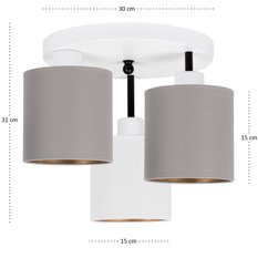 Lampa sufitowa 30 x 30 x 31 cm trzypunktowa gwint E27 biała z szaro-białymi abażurami do salonu - Miniaturka zdjęcia nr 4