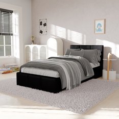 Łóżko Pojedyncze 90x200cm łóżko tapicerowane z pojemnikiem czarne do sypialni wezgłowie 110 cm - Miniaturka zdjęcia nr 4