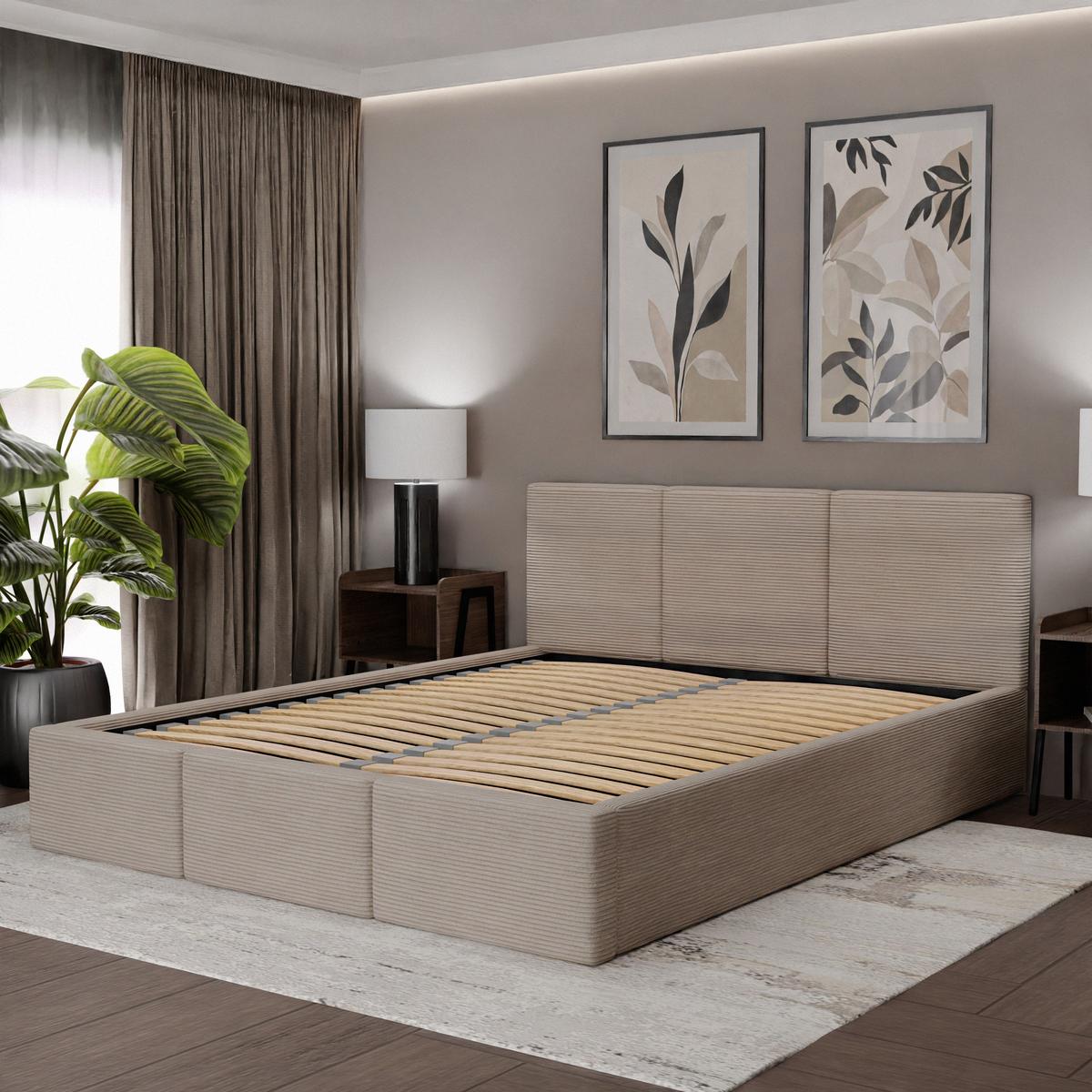 Łóżko Tapicerowane Do Sypialni 120x200 Podwójne z Pojemnikiem Beżowe nr. 3