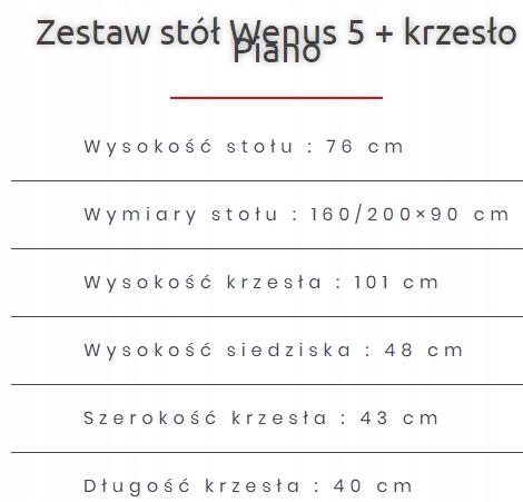 Zestaw do jadalni stół WENUS 160/200x90 cm rozkładany + 6 krzeseł PIANO orzech nr. 4