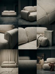Kanapa z funkcją spania ITALY 250x100x82 cm FLOW 08 trzyosobowa sofa rozkładana tkanina kremowa - Miniaturka zdjęcia nr 5