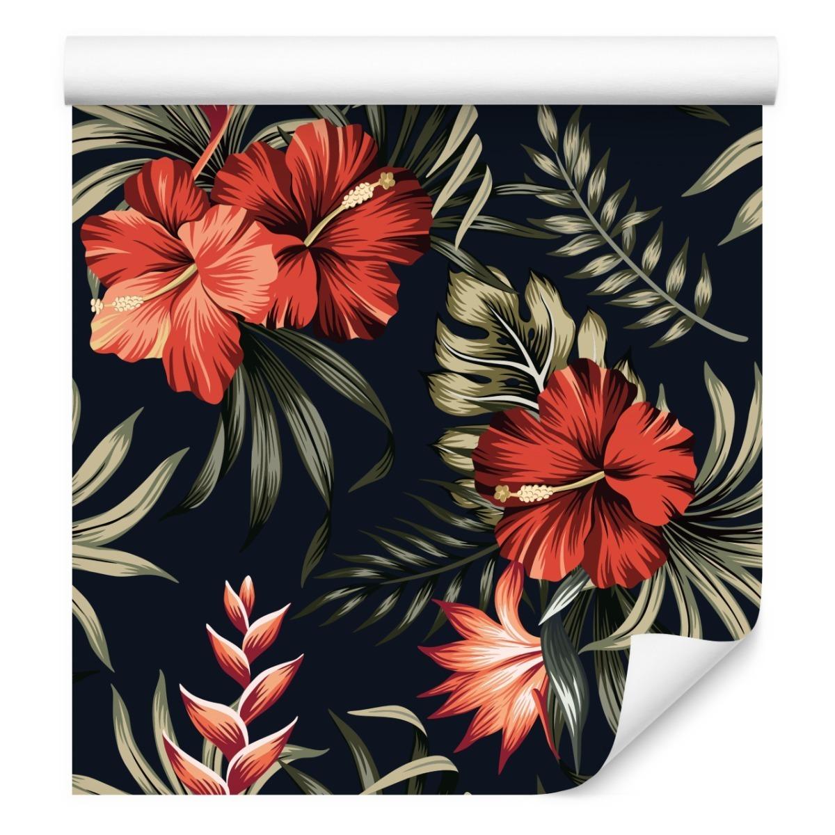 Tapeta Ścienna KWIATY Hibiskusa Liście Tropikalne  nr. 6