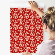 Tapeta Ścienna Beżowe ORNAMENTY Na Czerwonym Tle  - Miniaturka zdjęcia nr 6
