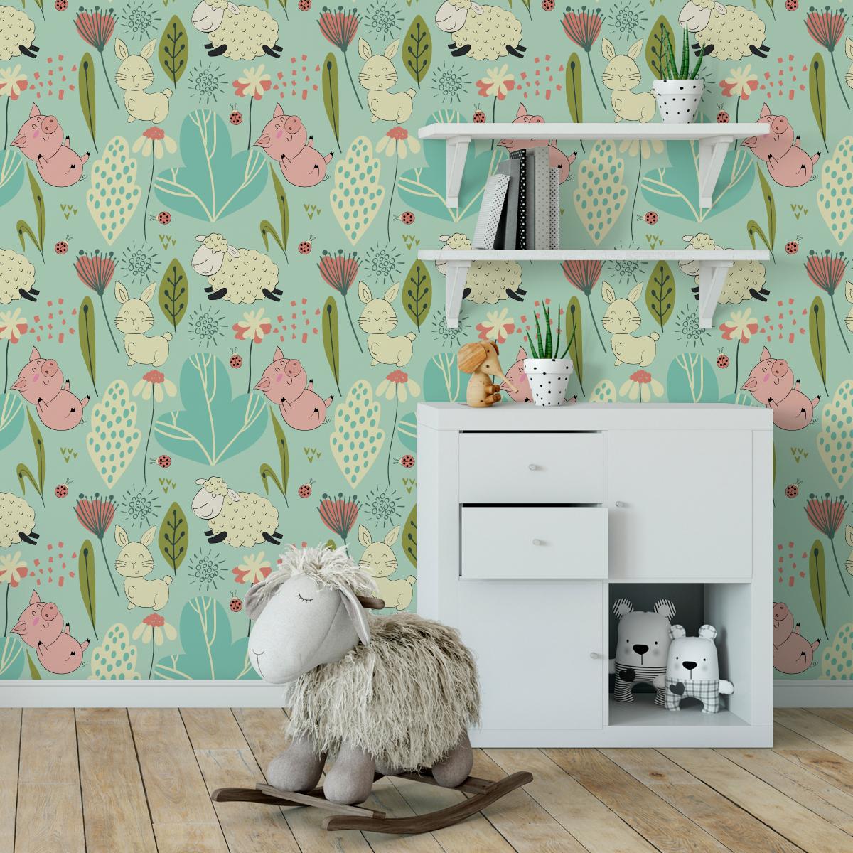 Tapeta W Rolce Owieczki KRÓLICZKI Świnki Natura 53x1000  nr. 8