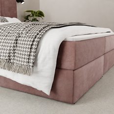 Łóżko kontynentalne 180x200x113 cm tapicerowane podwójne z materacem brudny róż  - Miniaturka zdjęcia nr 6