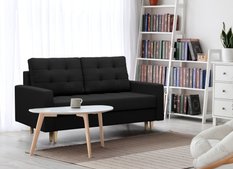 Sofa ELMA 152x88x92 cm 2-osobowa skandynawska rozkładana z pojemnikiem na nóżkach sprężyna bonell do salonu kanapa czarna - Miniaturka zdjęcia nr 1