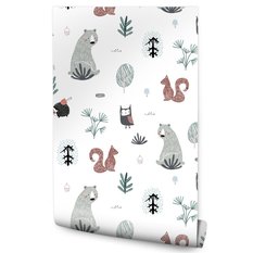 Tapeta Dziecięca MISIE Sowy Wiewiórki Jeże Drzewa  - Miniaturka zdjęcia nr 1