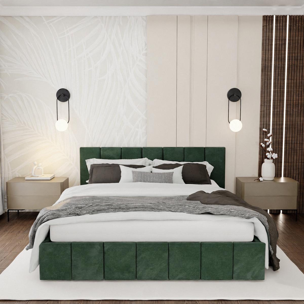 Łóżko tapicerowane 140x200 premium z pojemnikiem do sypialni butelkowa zieleń wezgłowie 107 cm nr. 2