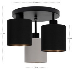 Lampa sufitowa 30x30x31 cm trzypunktowa z abażurami gwint E27 czarna z szaro-czarnymi abażurami do salonu - Miniaturka zdjęcia nr 4