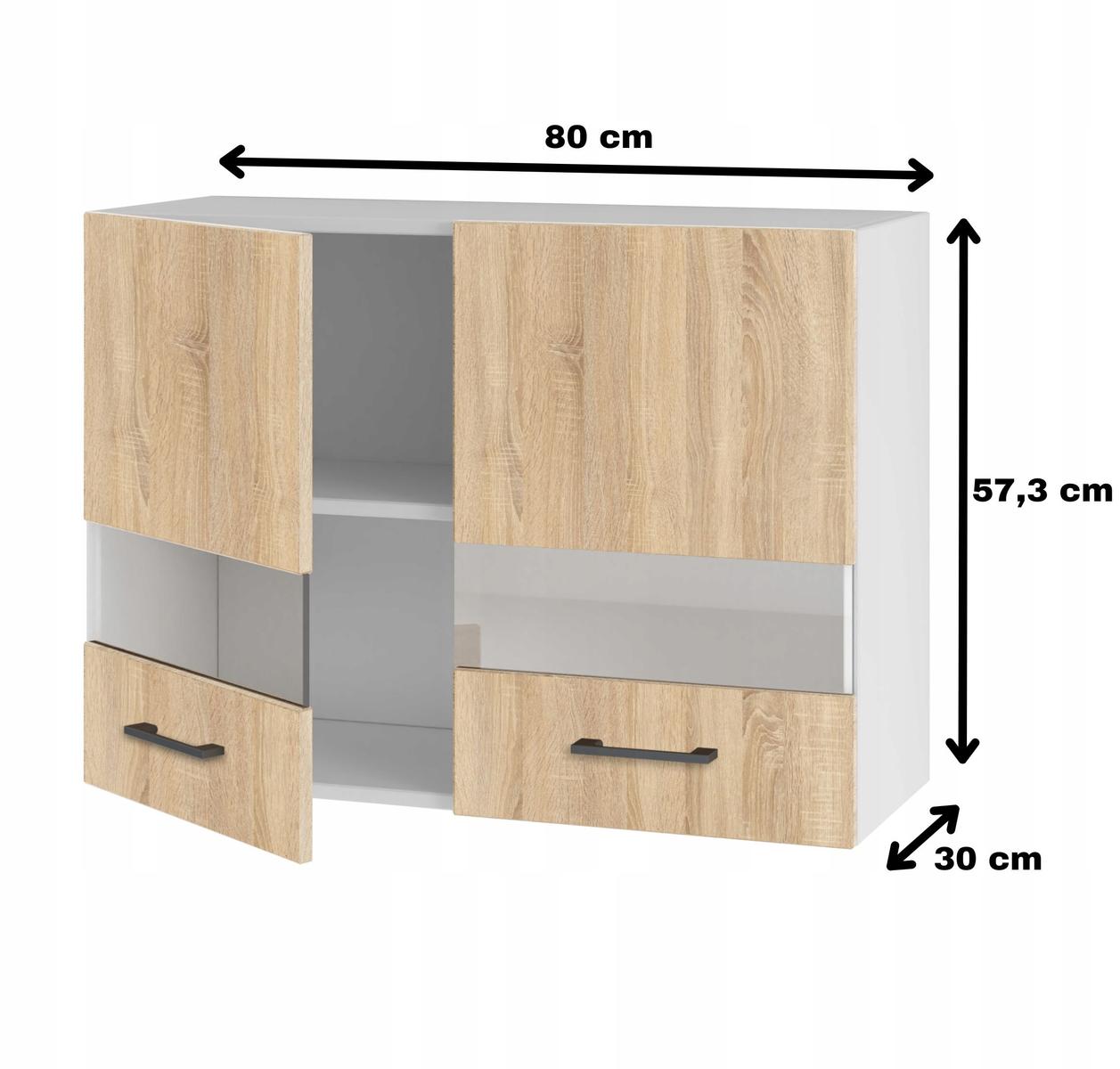 Szafka kuchenna górna 80x57x30 cm wisząca z drzwiczkami witryną dąb sonoma do kuchni   nr. 2
