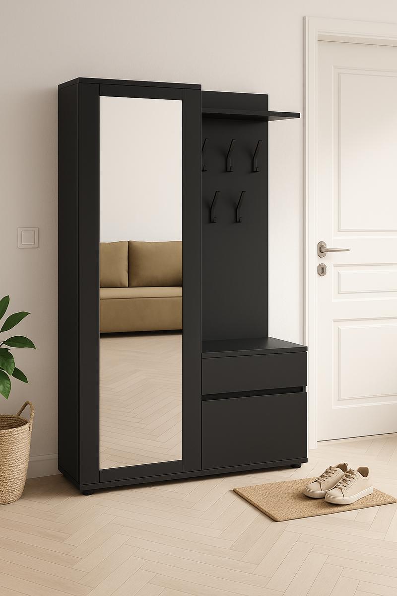 Garderoba do przedpokoju DUO 190x90x40 cm z lustrem wieszakami szafka na buty antracyt loft