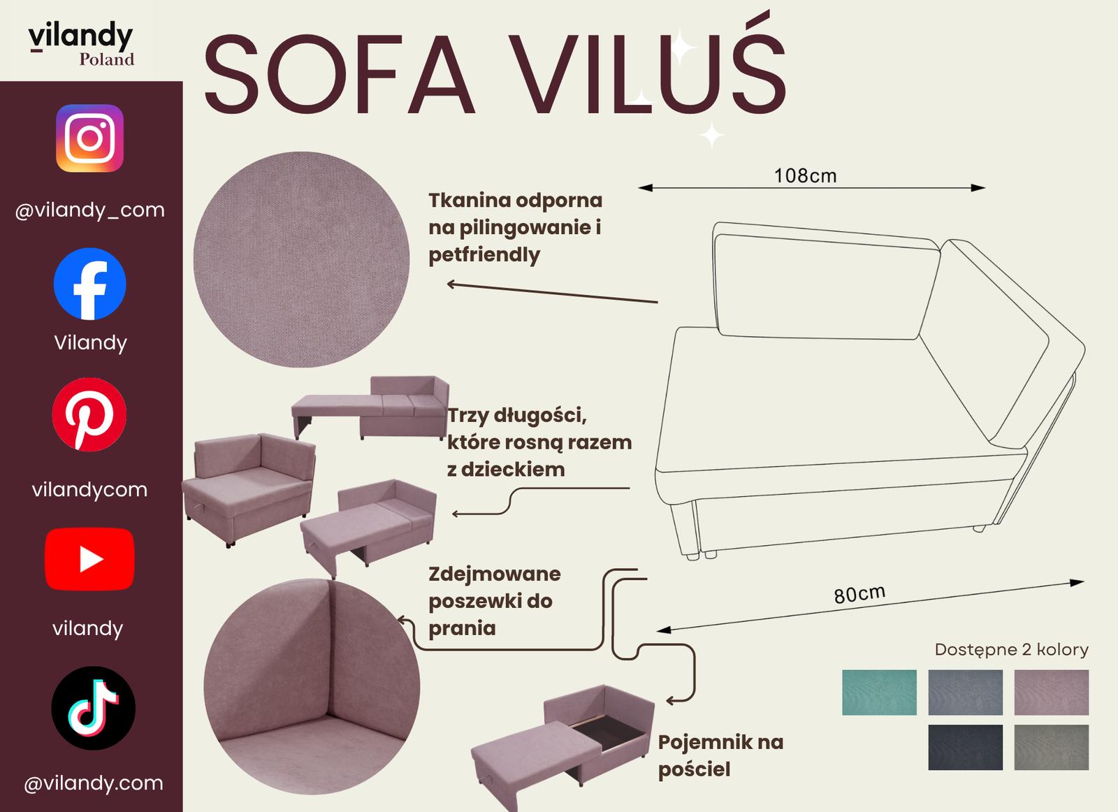 Sofa dla dzieci Viluś 106x75x80 cm narożnik jednoosobowy do pokoju z funkcją spania i przechowywania różowy nr. 12