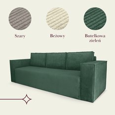 Kanapa rozkładana Verona 248x52x93 cm wersalka z funkcją spania i pojemnikiem sprężyny bonell sztruks butelkowa zieleń do salonu - Miniaturka zdjęcia nr 18