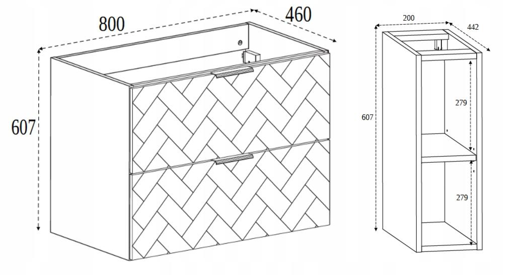 Szafka łazienkowa 100x46x60,7 cm wisząca pod umywalkę biała klepka jodełka front regał do łazienki nr. 10