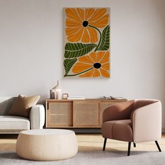 Obraz Na Płótnie Pomarańczowe Kwiaty Liście Styl Boho Natura 80x120cm - Miniaturka zdjęcia nr 6