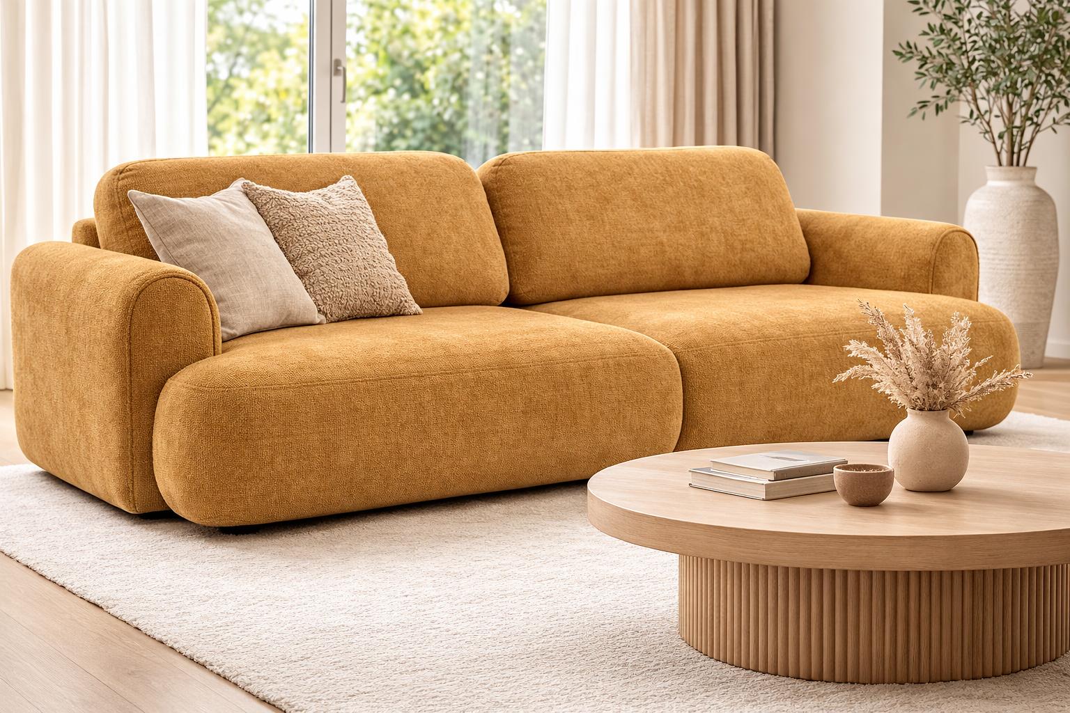 Kanapa z funkcją spania ITALY 250x100x82 cm FLOW 13 trzyosobowa sofa rozkładana tkanina musztardowy