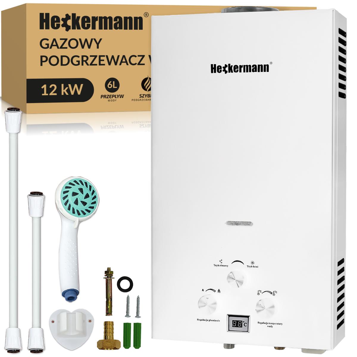 Gazowy podgrzewacz wody gazowy Heckermann JSD-HB05 18L LPG Biały