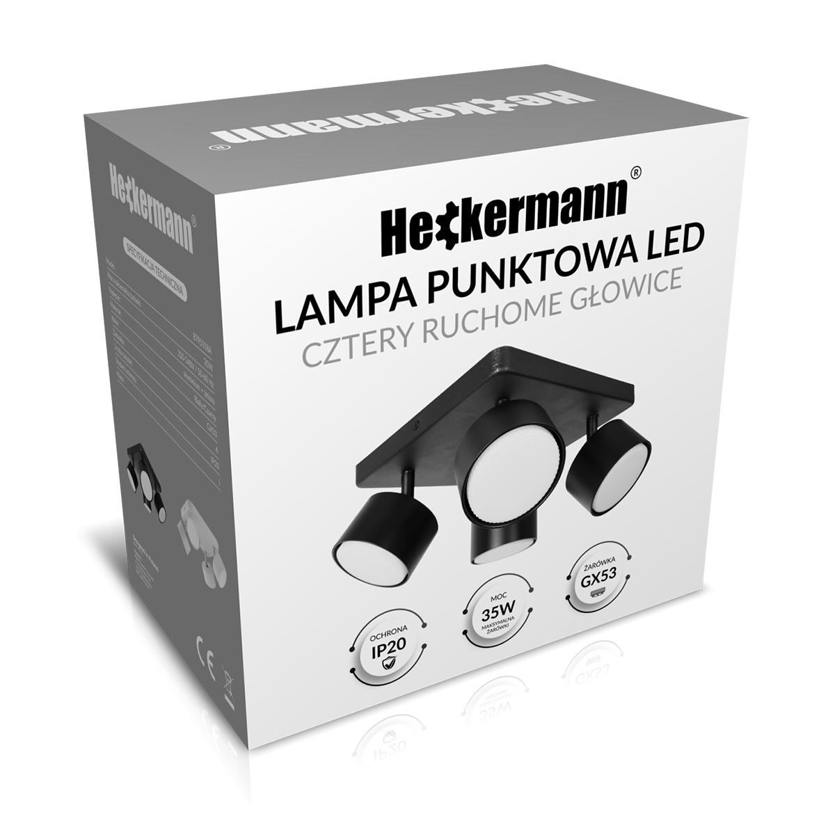 Lampa sufitowa punktowa LED Heckermann 8795318A Czarna 4x głowica nr. 7