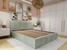 Łóżko tapicerowane do sypialni 180x200x100 cm podwójne z pojemnikiem modne miętowe - Miniaturka zdjęcia nr 2
