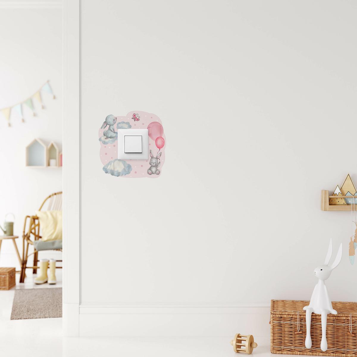 Naklejka Pod Kontakt Dla Dzieci Króliczki 20x20 Różowe Balony Kropki Chmurki nr. 6
