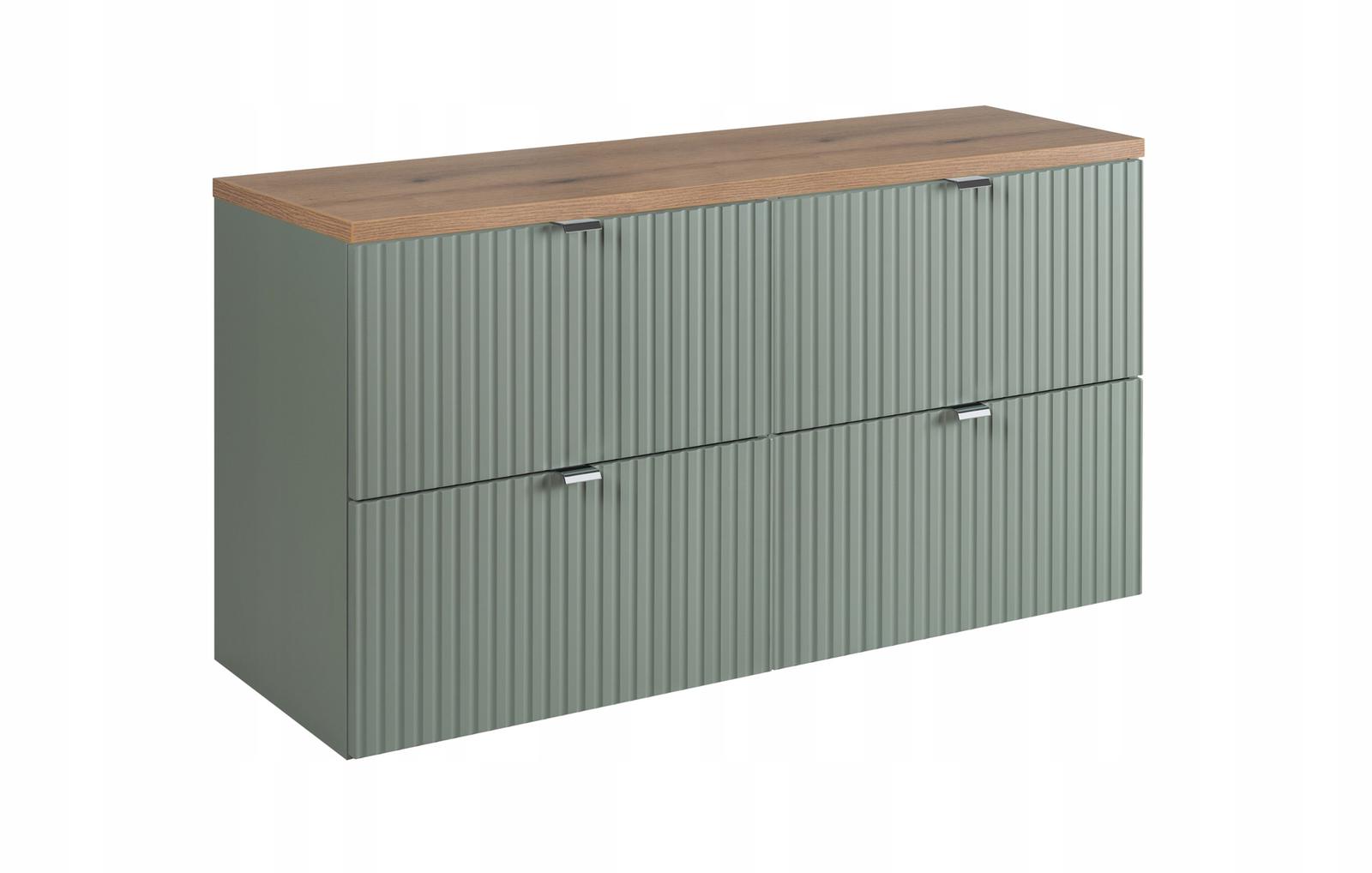 Szafka pod umywalkę Line Reed Green 100x57x39 cm zielona blat dąb ryflowane 4 szuflady MDF do łazienki nr. 6