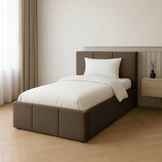 Łóżko Pojedyncze 90x200cm łóżko tapicerowane z pojemnikiem brązowe do sypialni wezgłowie 110 cm - Miniaturka zdjęcia nr 3