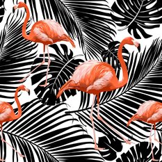 Tapeta Do Salonu Czarne EGZOTYCZNE Liście Flamingi 53x1000  - Miniaturka zdjęcia nr 4