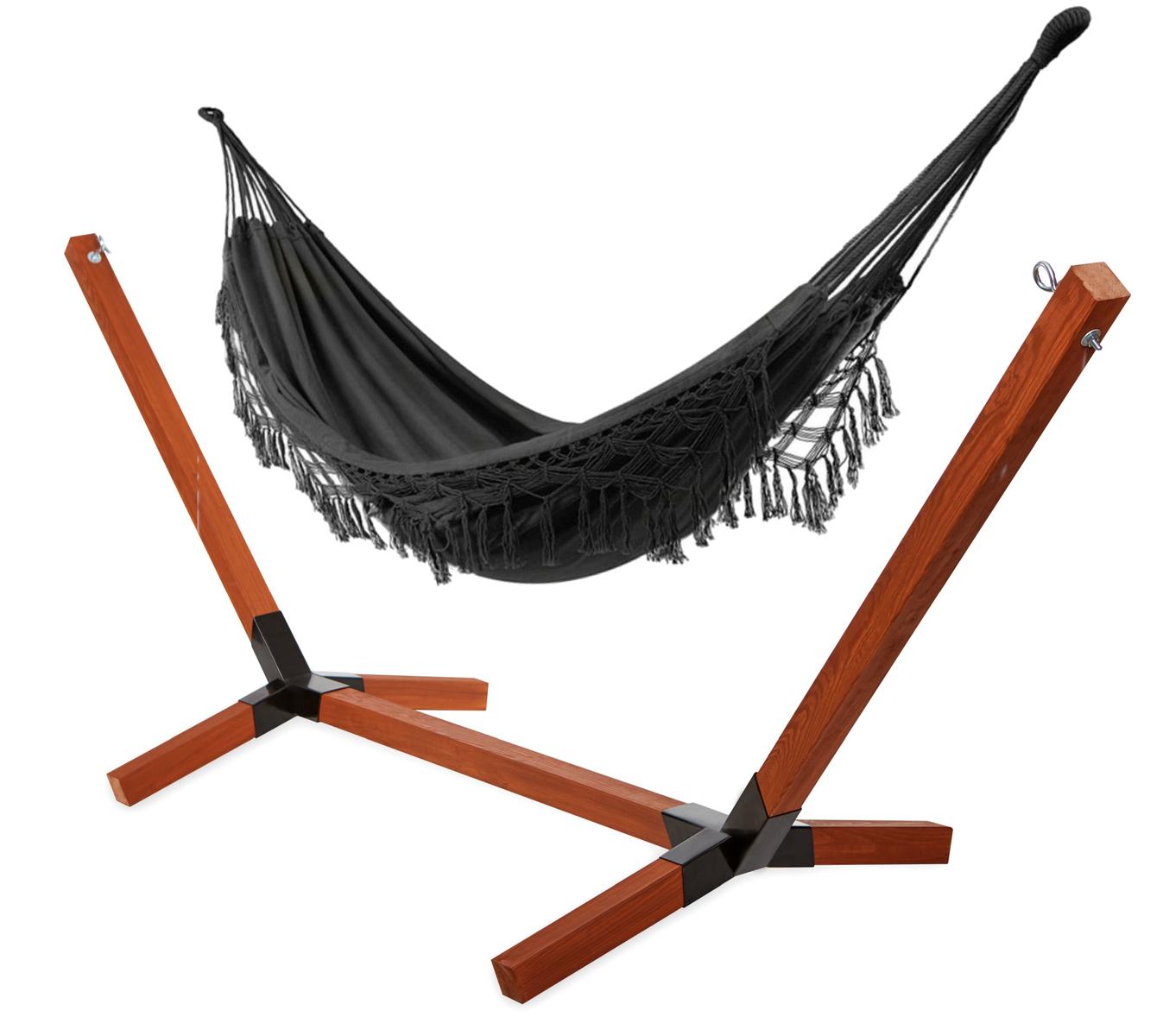 Zestaw stelaż impregnowany + hamak 90x90x320 cm boho mocny 300kg czarny