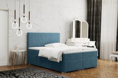 Łóżko CASTEL 140x200 cm z funkcją przechowywania i materacem do sypialni jasnoniebieskie