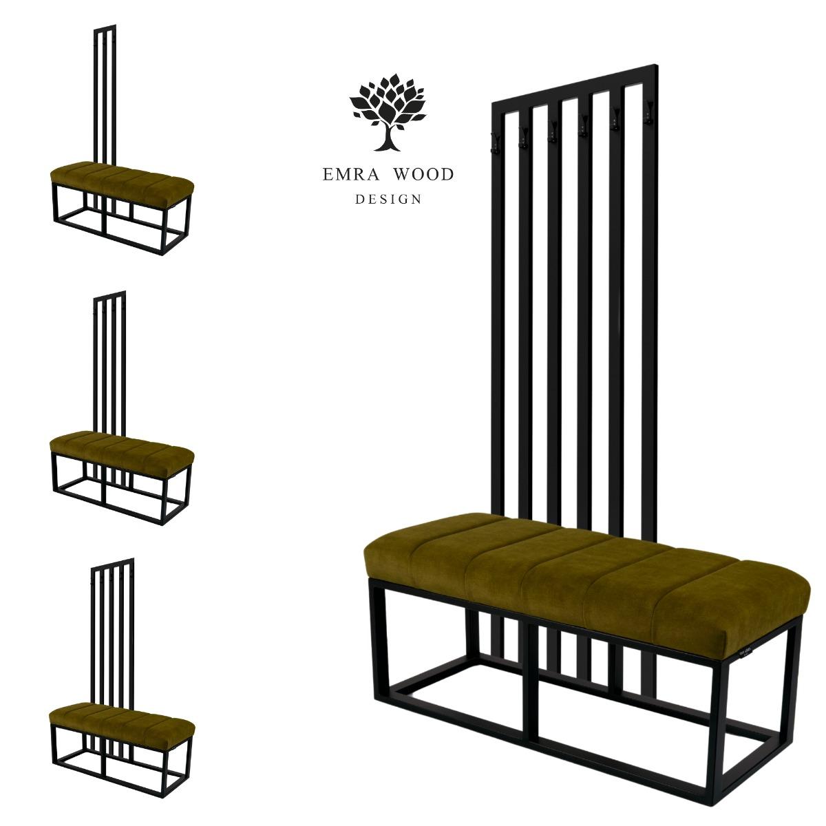 Ławka z wieszakiem LGM-578 100x40x35 cm do przedpokoju stal czarna ciemnozielony